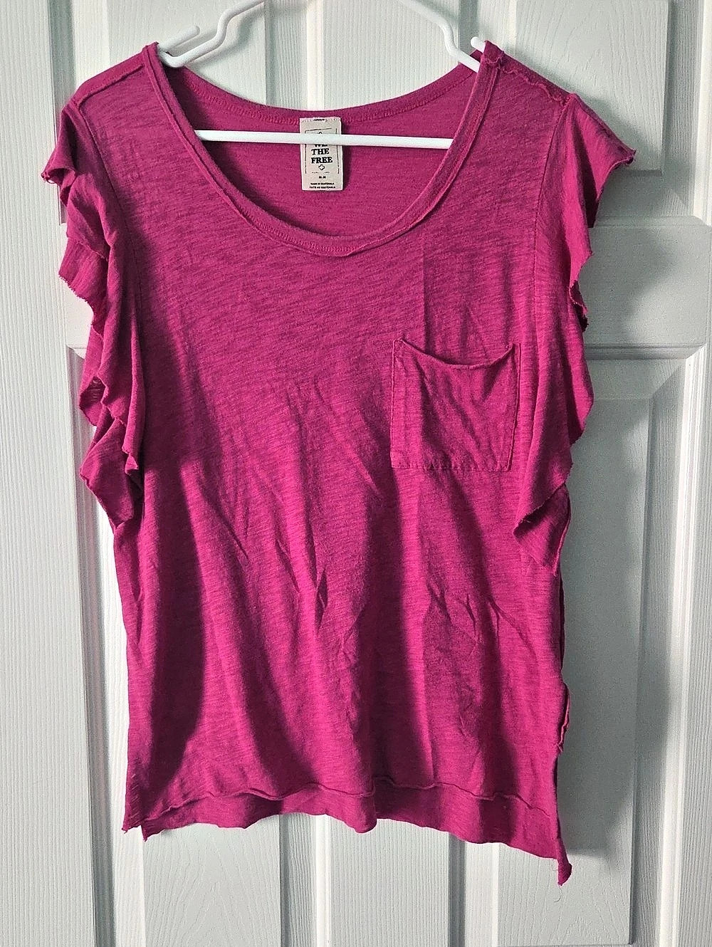 We The Free Ruffle Sleeve Pocket Tee in Pink